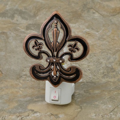 YX2002-FDL-BRONZE COLOR NIGHT LIGHT W/FLEUR DE LIS